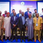 L-R: Director, Marine Abiotic Resources, Federal Ministry of Marine and Blue Economy, Uzoamaka Okereke; Director, Information and Public Relations, Anastasia Ogbonna; Director, Maritime Safety and Security, Babatunde Bombata; Permanent Secretary, Federal Ministry, Marine & Blue Economy (FMMBE), Olufemi Oloruntola; Honourable Minister, Federal Ministry of Marine and Blue Economy, His Excellency Adegboyega Oyetola, CON; Director, Planning, Research and Statistics, Kalthum Ibrahim; Director, Fisheries, Wellington Omoragbon and Director, Maritime Services Department, Mercy Ilori, at the citizens’ and stakeholders’ engagement organised by the Federal Ministry of Marine and Blue Economy in Lagos, on Thursday.